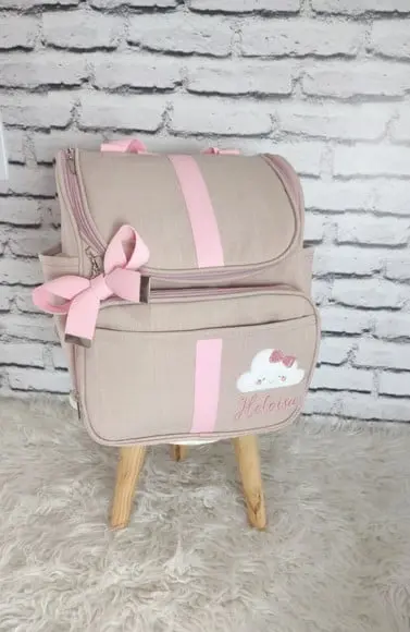 Mochila 2 em 1 Linho Luxo Rose e Rosa (tema Nuvem)