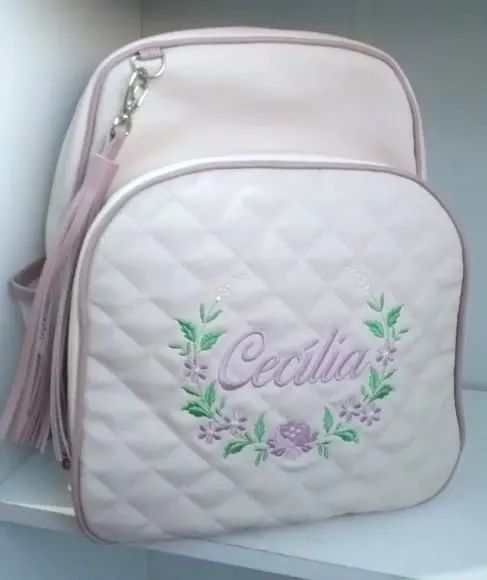 Mochila Bege e Rosa Chá ( Flores )