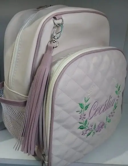 Mochila Bege e Rosa Chá ( Flores )
