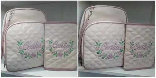 Mochila Bege e Rosa Chá ( Flores )