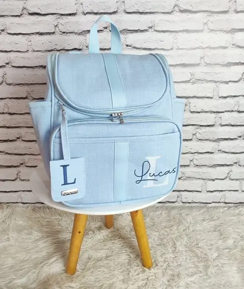 Mochila Maternidade 2 em 1 Linho Luxo Azul Bebê
