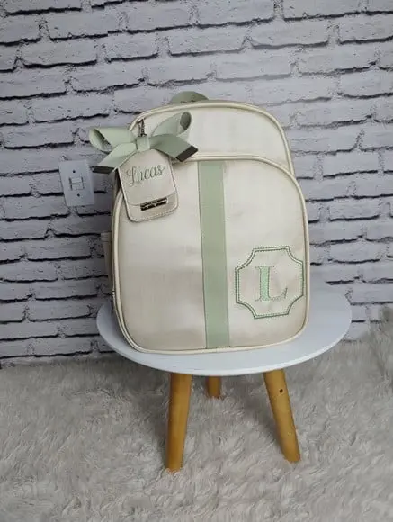 Mochila Maternidade Bege com Verde Claro