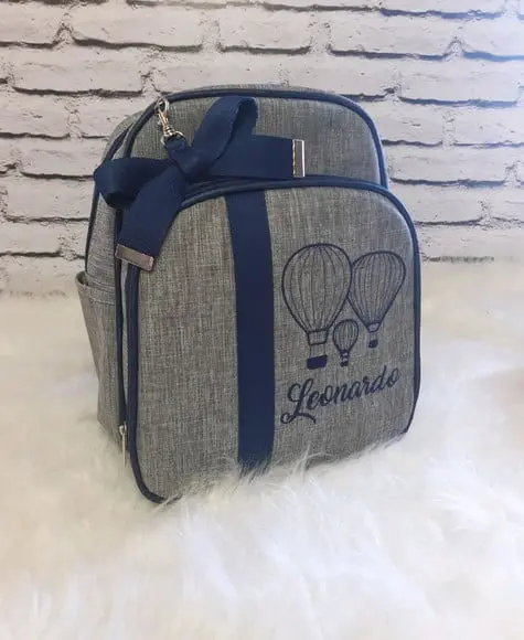 Mochila Maternidade M Coleção Linho Luxo E Fita Azul