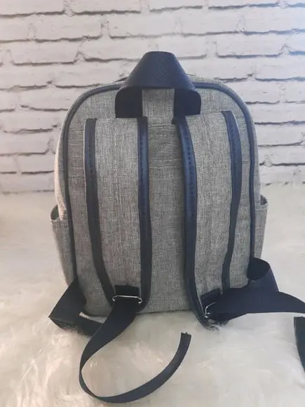 Mochila Maternidade M Coleção Linho Luxo E Fita Azul