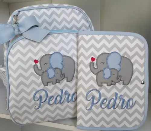 Mochila Maternidade Chevron Elefantinho + Capinha de Vacina