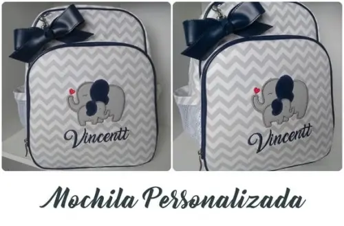 Mochila Maternidade Chevron Elefantinho (Azul Marinho)