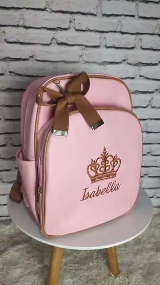 Mochila Maternidade Rosa Bebê e Caramelo Tema Princesa