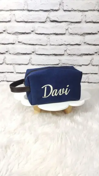 Necessárie Box Baby Linho Azul Marinho e Detalhes Marrom