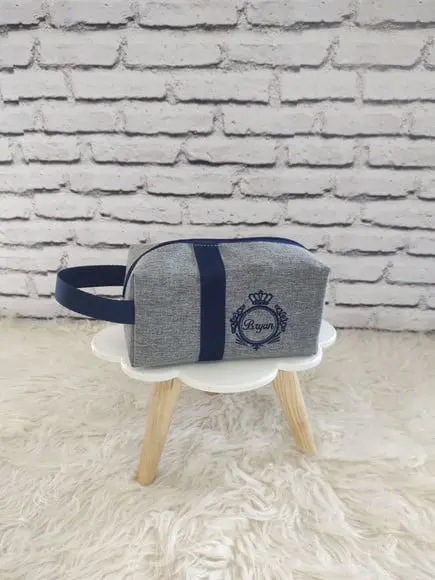 Necessarie Box Baby Linho Cinza E Azul Marinho