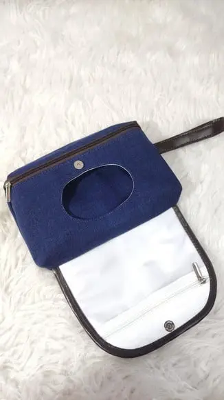 Porta Fraldas e Lenço Umedecido Linho Azul Marinho e Marrom