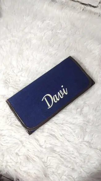 Trocador de Bolsa Linho Azul Marinho e Marrom