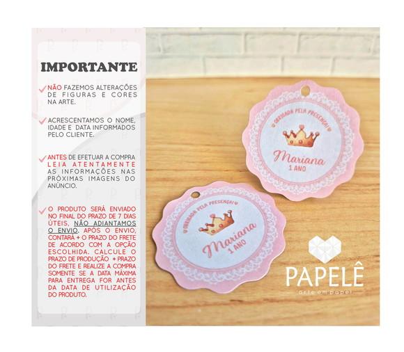 Tag Personalizada Agradecimento Realeza Rosa - 5cm