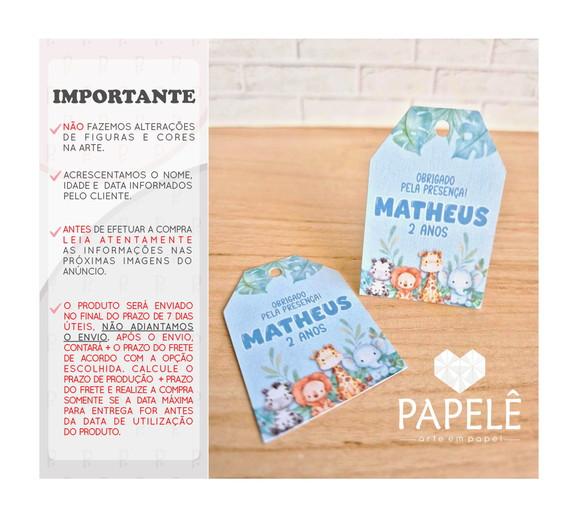 Tag Personalizada Agradecimento Safari Azul - 5,5cm x 3,7cm