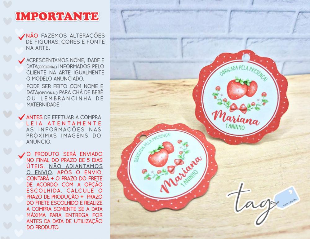 Tag Personalizada para Lembrancinha Moranguinho - 5 cm