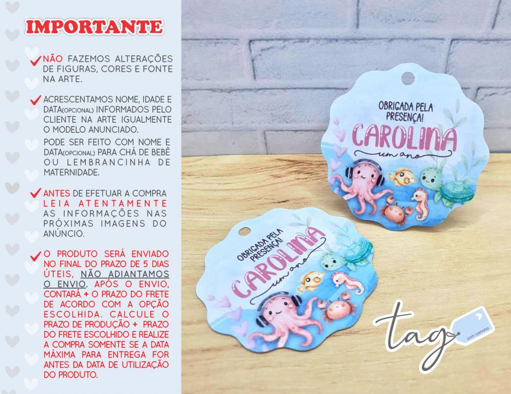 Tag Personalizada Agradecimento Fundo do Mar Rosa 5cm