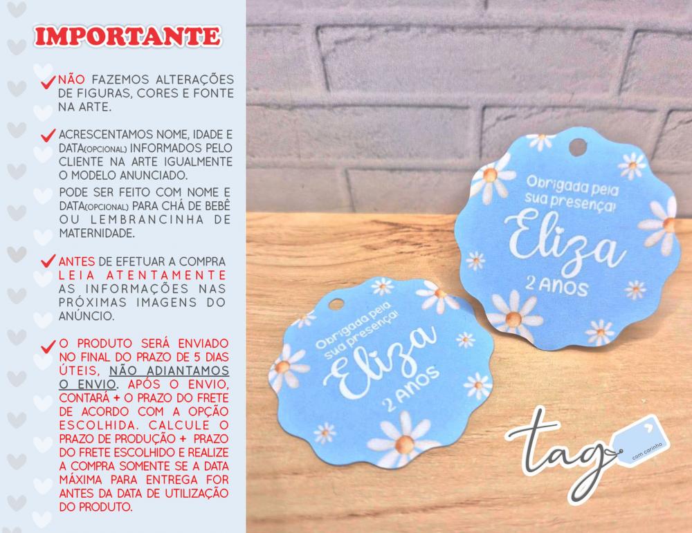 Tag Personalizada Agradecimento Margaridas Azul 5cm