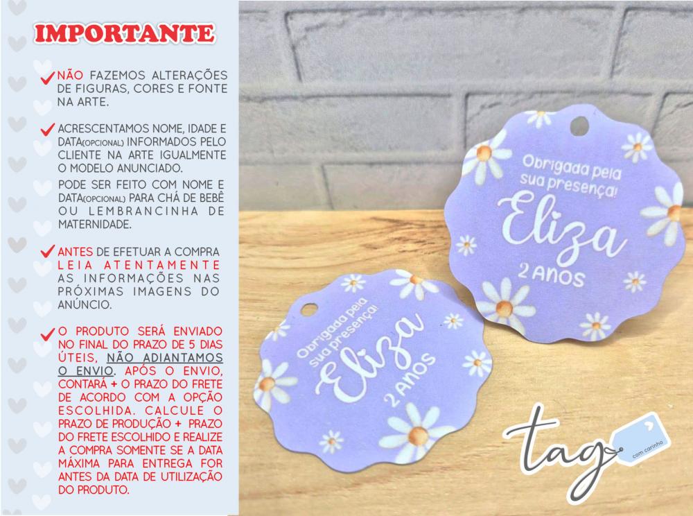 Tag Personalizada Agradecimento Margaridas Lilás 5cm