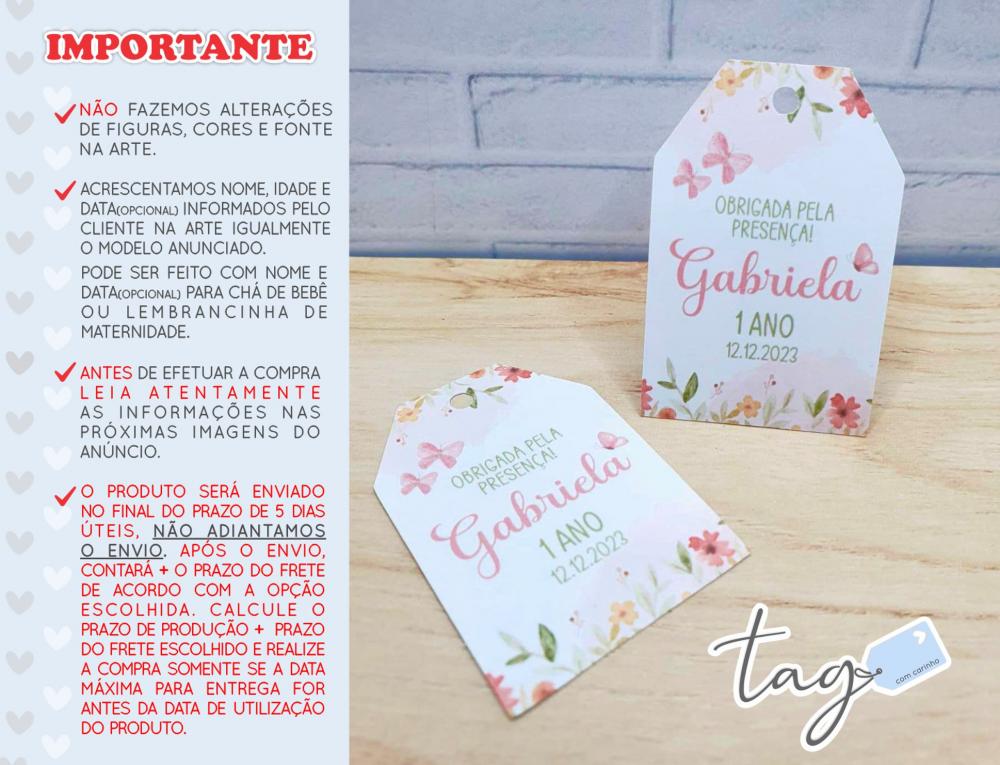 Tag Agradecimento Jardim Borboletas - 5,5cm x 3,7cm