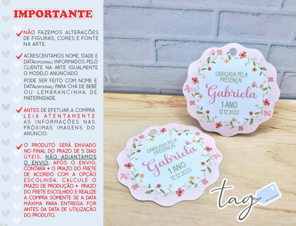 Tag Agradecimento Lembrancinha Jardim Borboletas 5cm