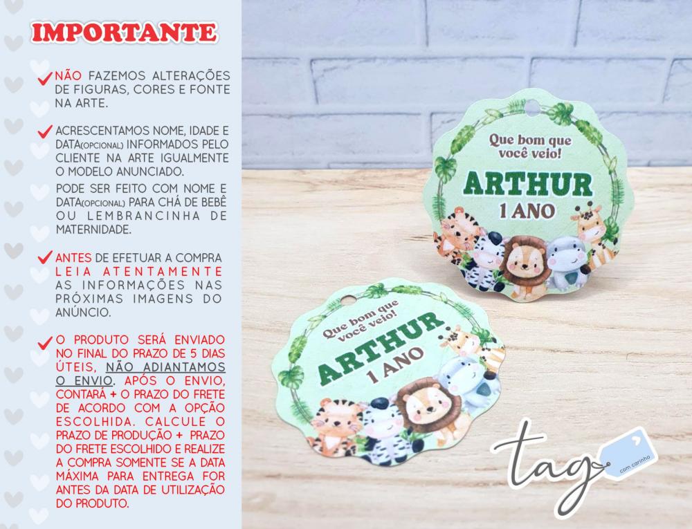 Tag Personalizada para Lembrancinha - Safari Verde 5 cm