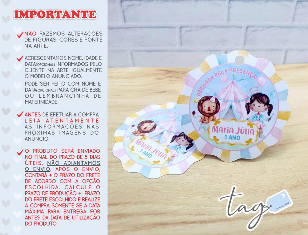 Tag Agradecimento Lembrancinha Circo Rosa 5cm