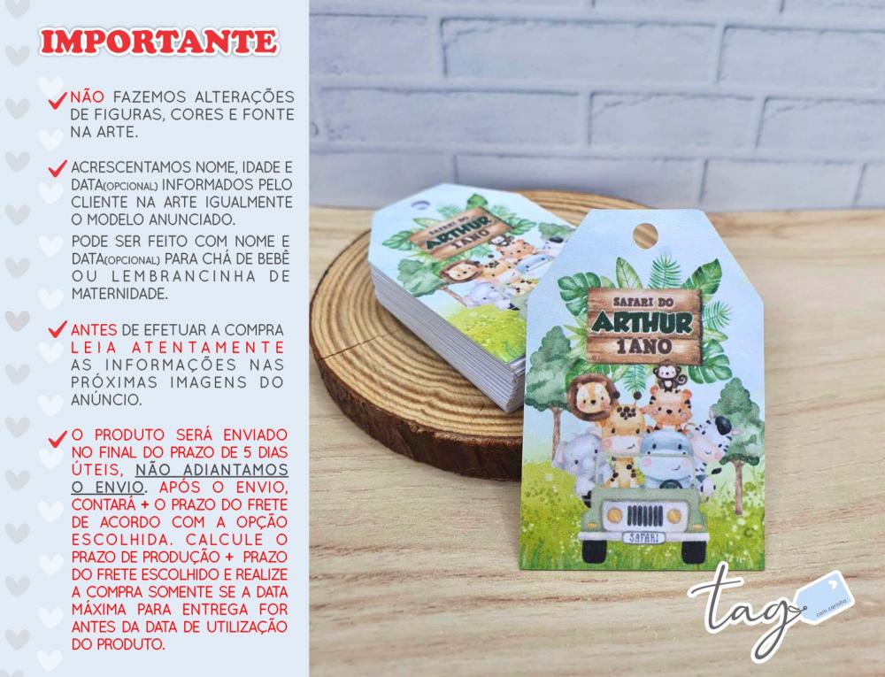 Tag Personalizada Lembrancinha Safari Verde 3,7cm x 5,5cm