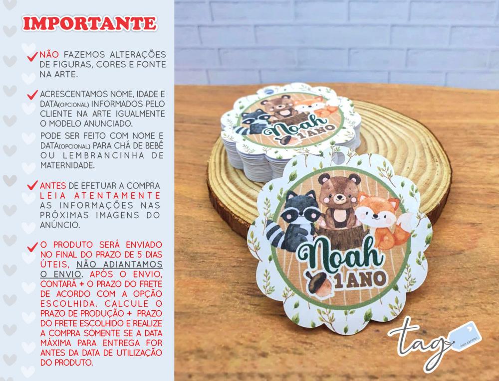 Tag Personalizada Lembrancinha Bosque Encantado Verde - 5cm