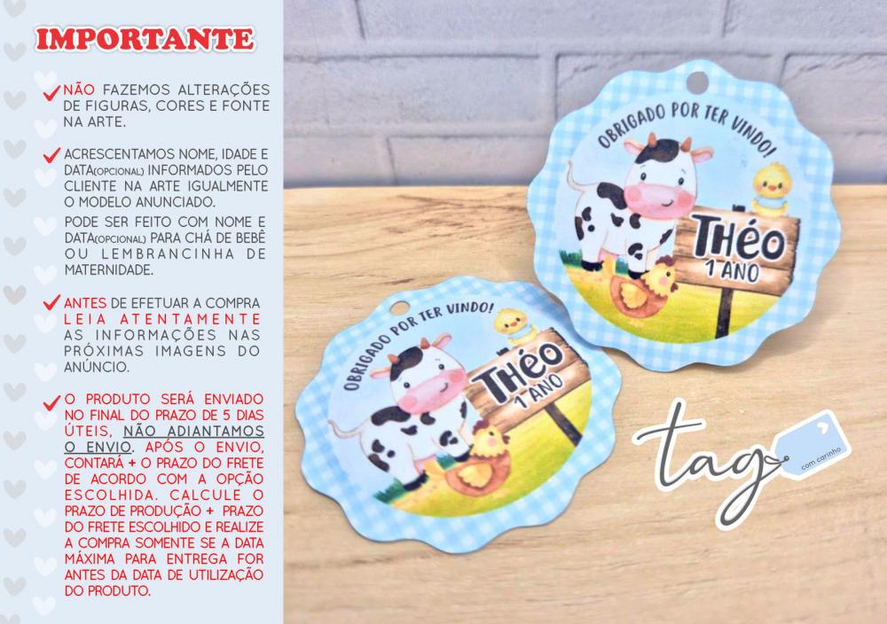 Tag Personalizada Agradecimento Fazendinha Azul - 5cm