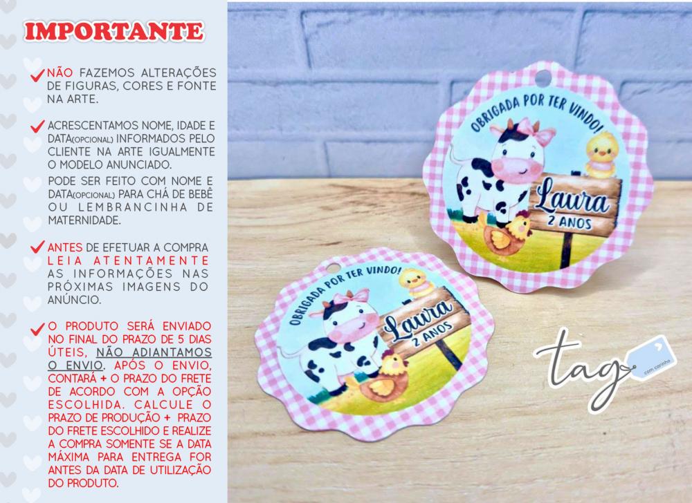 Tag Personalizada Agradecimento Fazendinha Rosa - 5cm