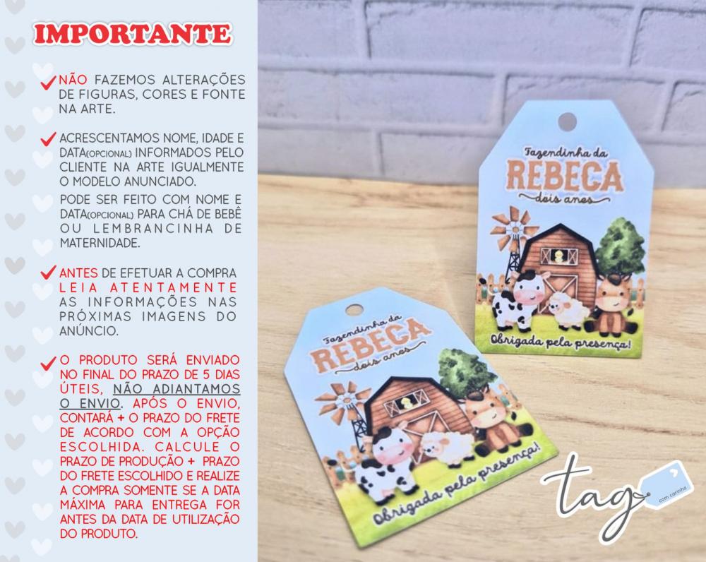 Tag Personalizada Agradecimento Fazendinha Marrom/bege