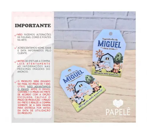 Tag Personalizada Agradecimento Fazendinha Azul