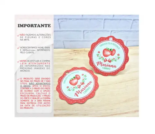 Tag Personalizada Agradecimento Moranguinho 5cm