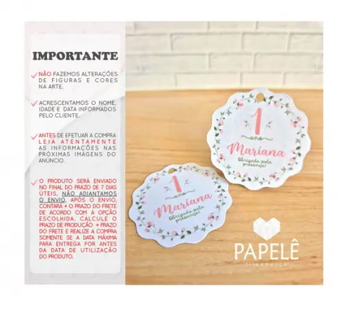 Tag Personalizada Agradecimento Floral Rosa - 5 cm