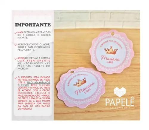 Tag Personalizada Agradecimento Realeza Rosa - 5cm