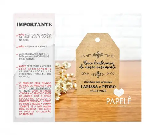 Tag Rústica Personalizada Casamento Doce Lembrança