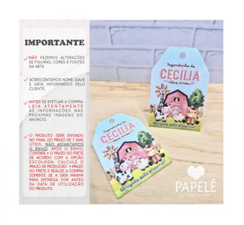 Tag Personalizada Agradecimento Fazendinha Rosa