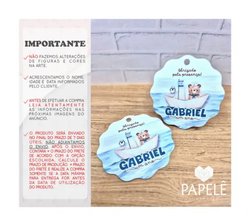 Tag Personalizada Agradecimento Ursinho Marinheiro 5cm