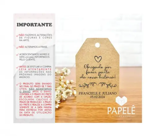 Tag Rústica Agradecimento Casamento Aniversário 5,5cmx3,7cm