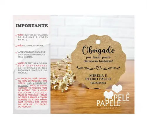 Tag Rústica Agradecimento Casamento Aniversário 5cm