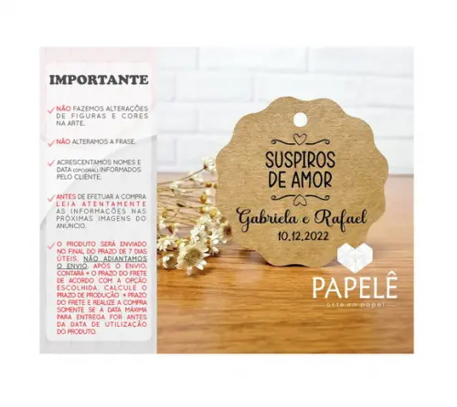 Tag Personalizada Lembrancinha Suspiros de Amor 5cm