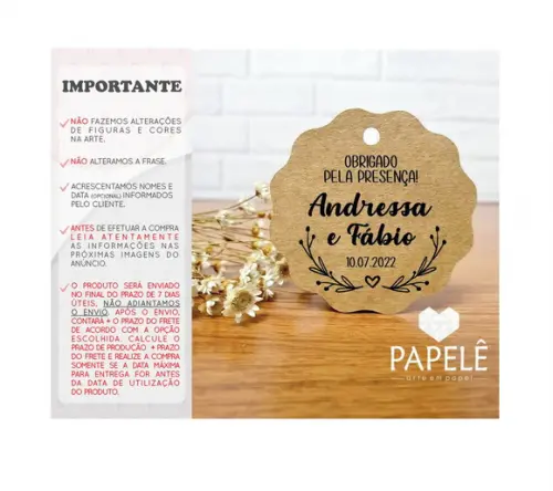 Tag Agradecimento Rústica Lembrancinha Casamento/noivado 5cm