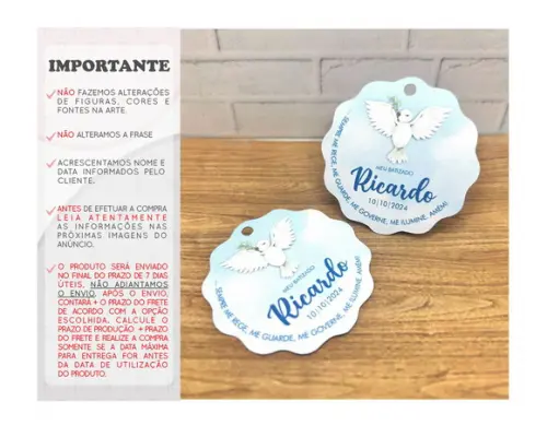 Tag Personalizada Lembrancinha Batizado Azul - 5cm