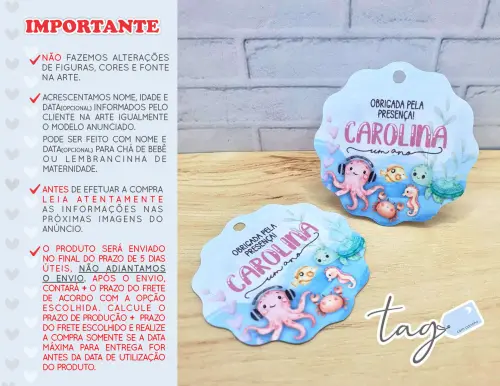 Tag Personalizada Agradecimento Fundo do Mar Rosa 5cm