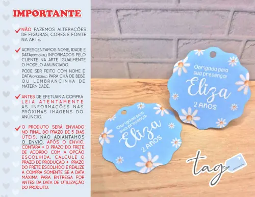 Tag Personalizada Agradecimento Margaridas Azul 5cm