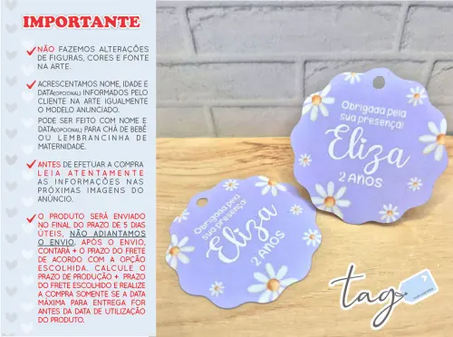 Tag Personalizada Agradecimento Margaridas Lilás 5cm
