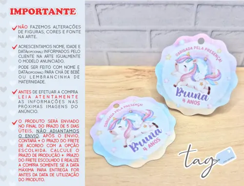 Tag Agradecimento Lembrancinha Unicórnio 5cm