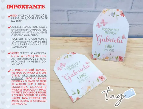 Tag Agradecimento Jardim Borboletas - 5,5cm x 3,7cm