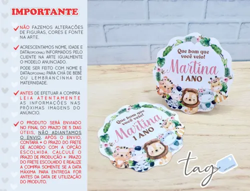 Tag Personalizada para Lembrancinha - Safari Rosa 5cm