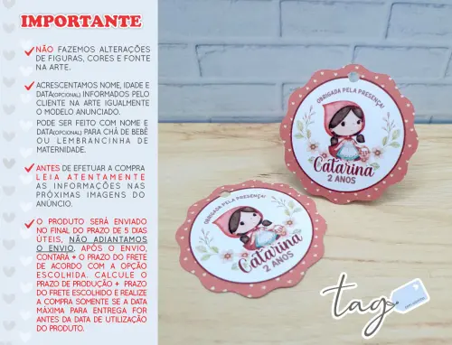 Tag Personalizada Chapeuzinho Vermelho - 5cm