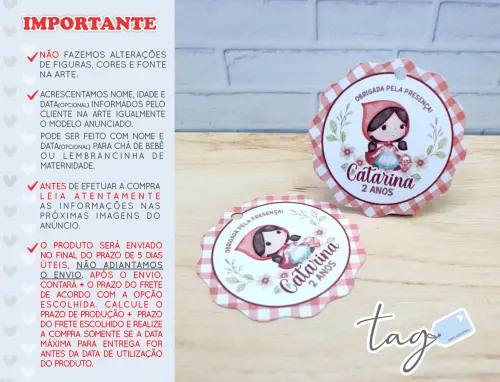 Tag Personalizada Chapeuzinho Vermelho Xadrez - 5cm